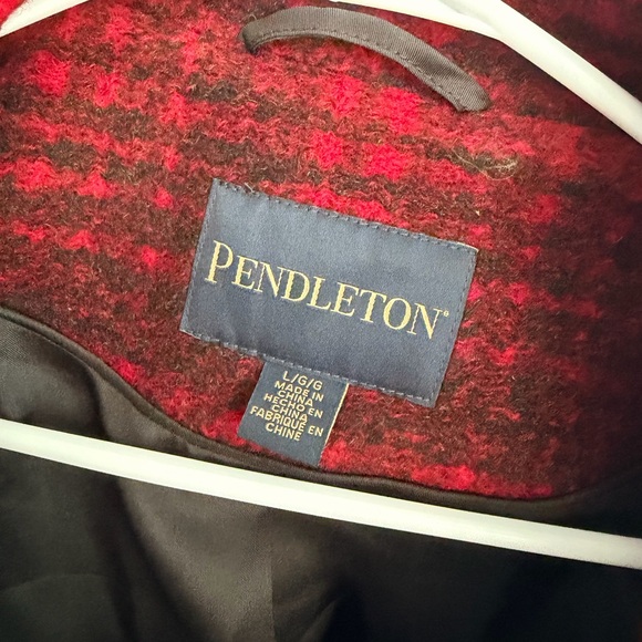 Pendleton Red and Black Plaid Zip-Front Wool Pea Coat - Picture 3 of 7